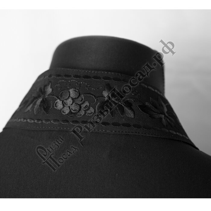 Ряса греческая мужская черная с вышитым воротом, ткань креп